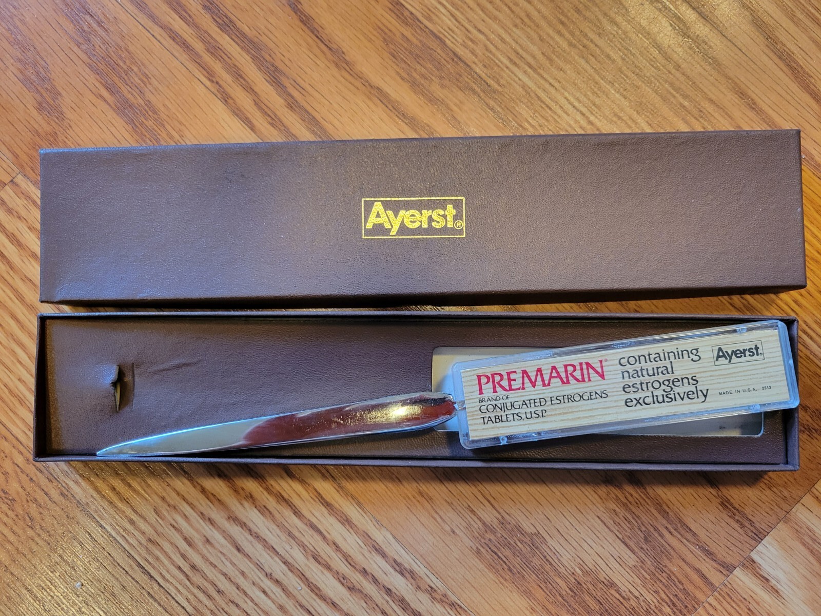 VINTAGE PREMARIN LETTER OPENER AYERST LABORATORIES TABLETS IN presentation case