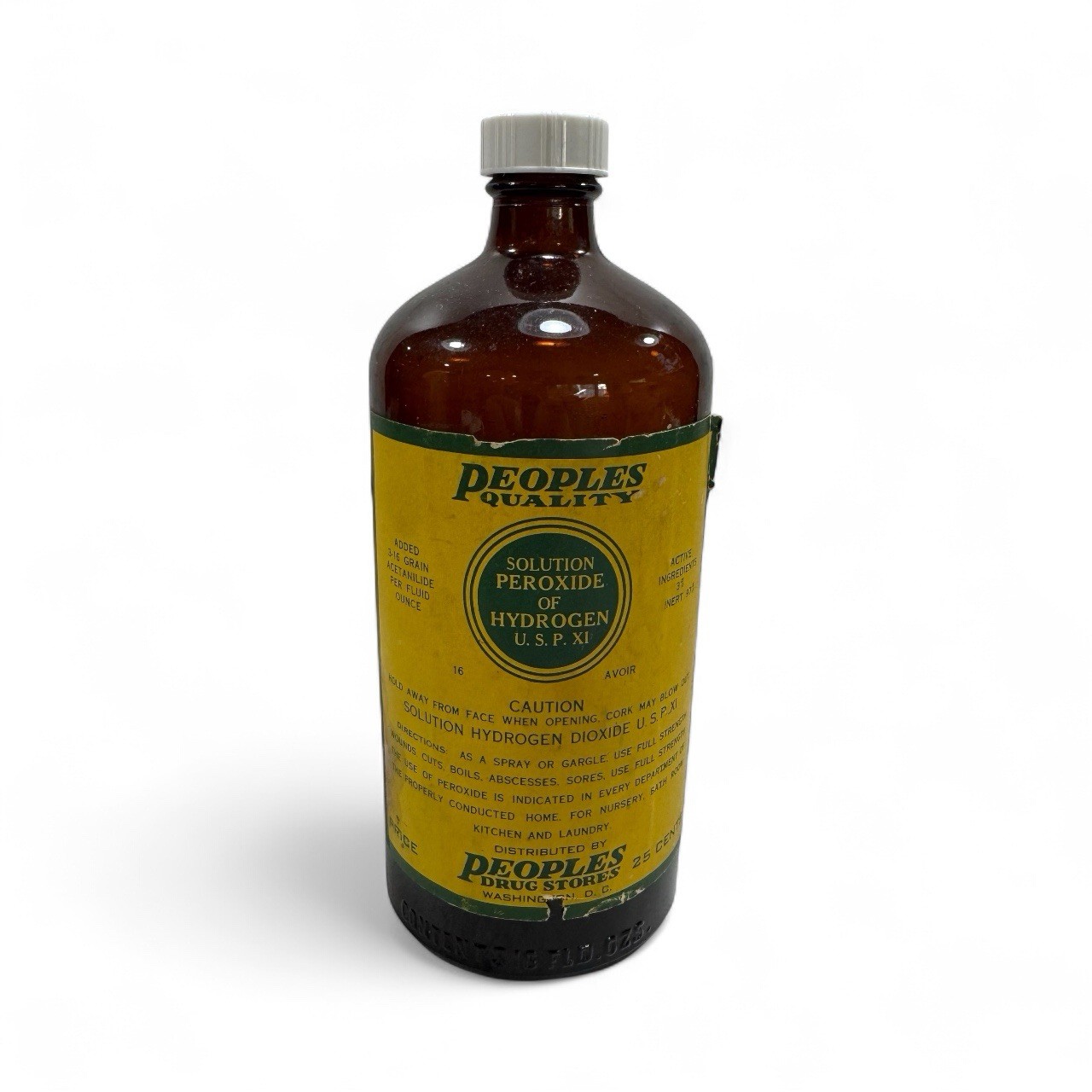 Vtg People’s Drug Store Peroxide of Hydrogen Glass Bottle Washington D.C. 16oz