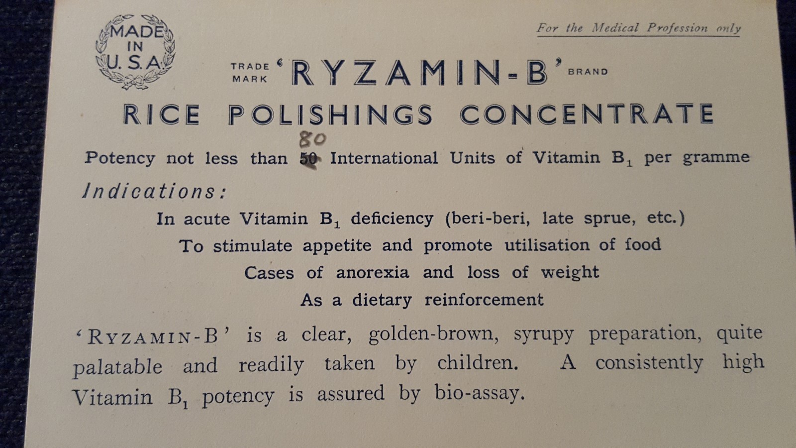 Vintage Medical Pharmaceutical Drug Advertisement Ryzamin-B Medicine
