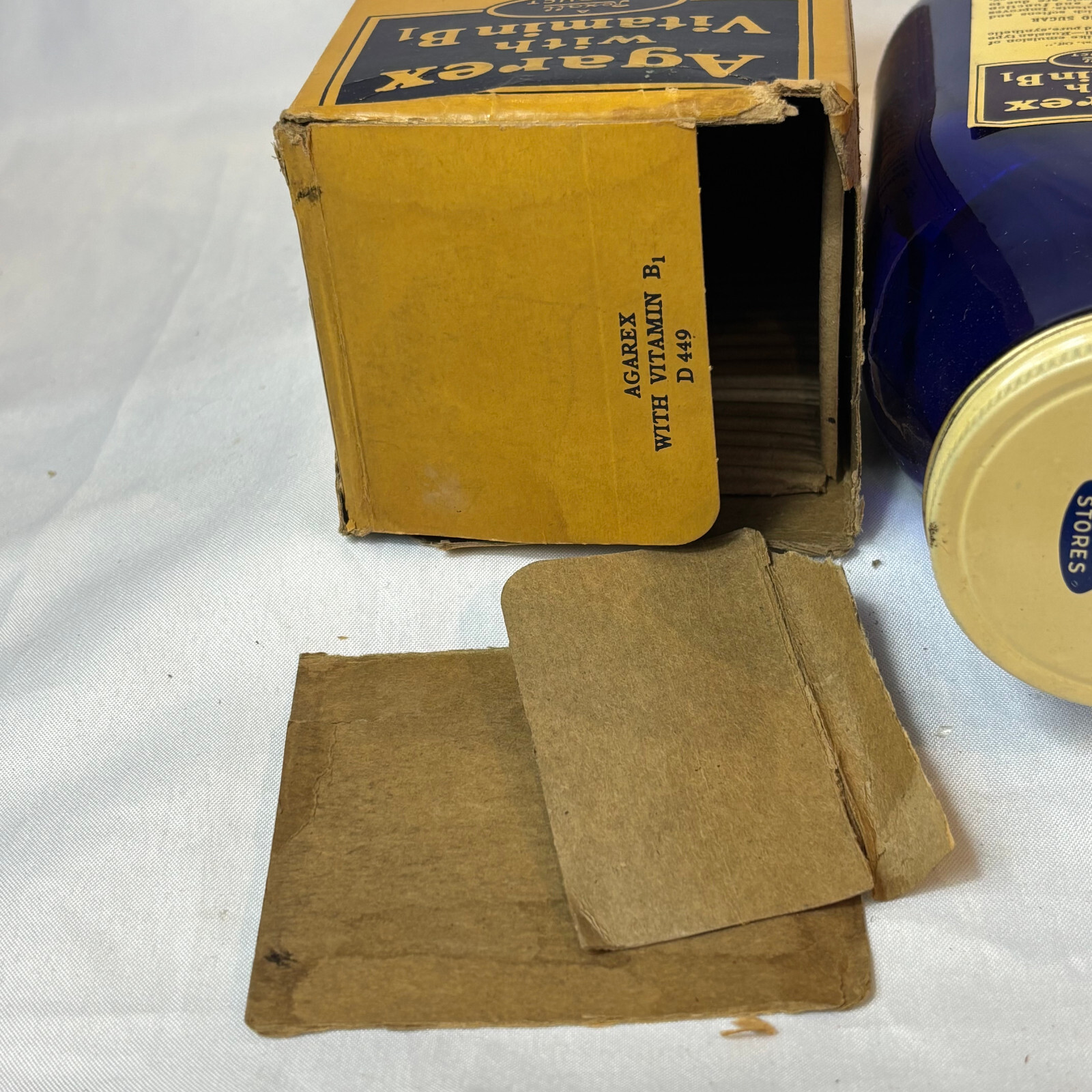 Vtg Agarex W/ Vitamin B1 16oz Cobalt Blue Bottle In Box Rexall Drug Stores
