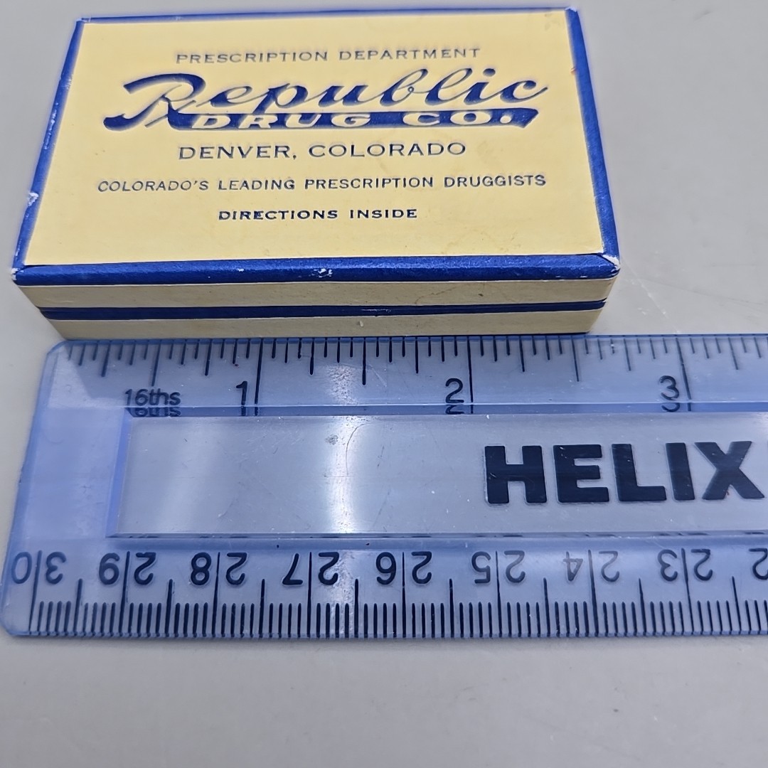 Vintage Republic Drug Co. Denver, CO Prescription Department Cardboard Pill Box